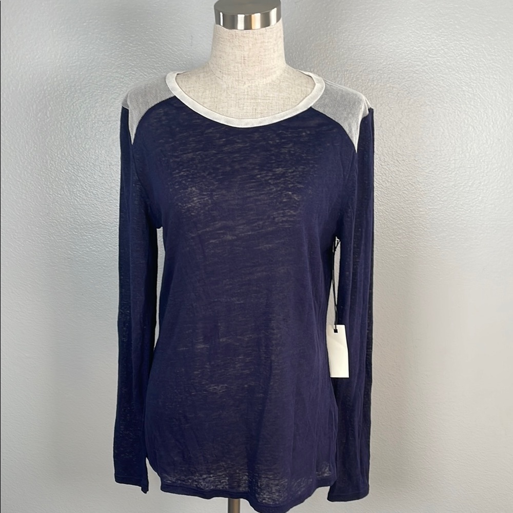 Townsen navy long sleeve linen and mesh t shirt New with Tags size small